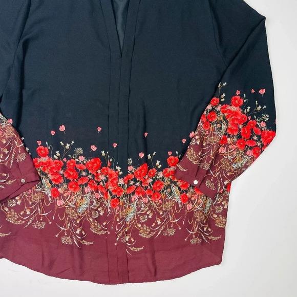 The Limited Floral Multicolor Long Sleeve V-neck Popover Top, Size 2X - Picture 3 of 9